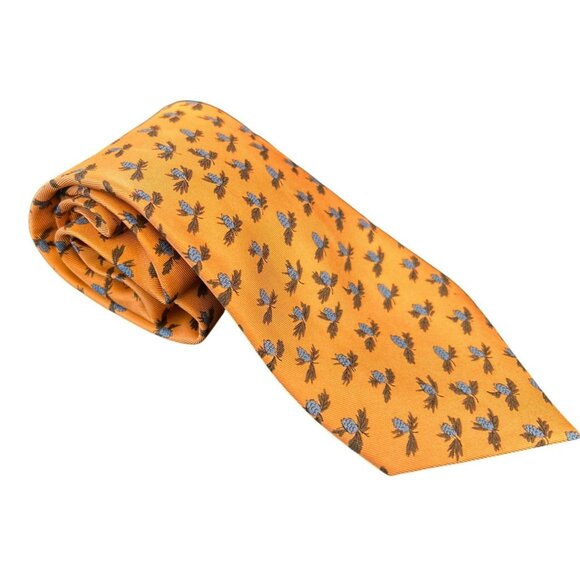 J. McLaughlin Men's Orange Pinecone Print Silk Tie 3 1/2 Width Preppy Work - Picture 2 of 4